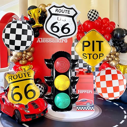 Miniatura 5 de Juego de 7 globos de fiesta de coche de carreras, semáforo, parada en foso de foso, decoración de fiesta de noches de Talladega, decoración