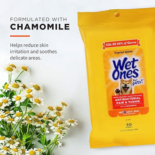 Miniatura 2 de Wet Ones for Pets Paw & Tushie - Toallitas para perros con manzanilla, aroma tropical Splash - Toallitas limpiadoras para patas y glúteos entre