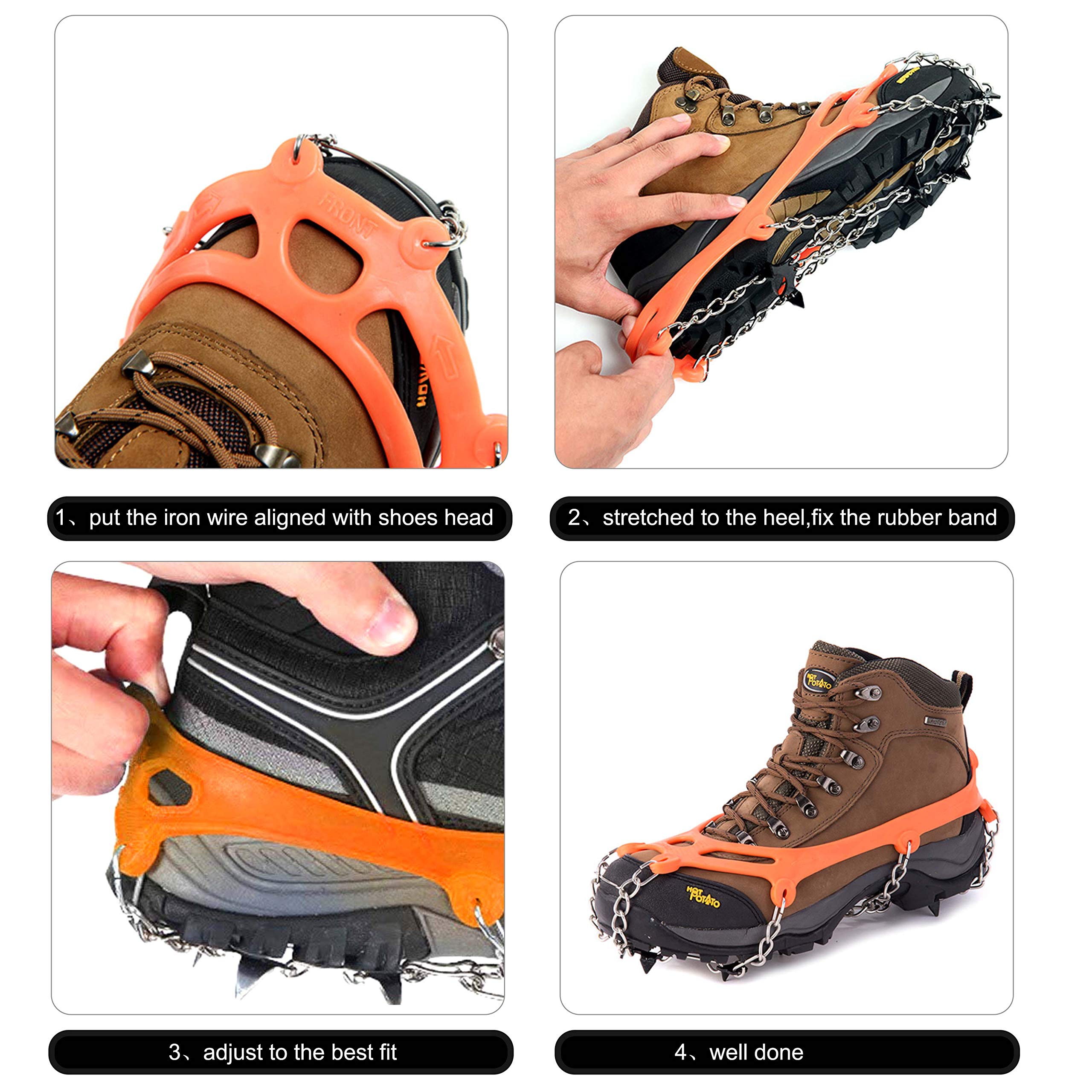 Crampons Véritables Pointes en Acier Inoxydable et Silicone Durable Anti-Slip Crampons de Glace Crampons de Neige pour la Marche Randonnée Alpinisme en Hiver