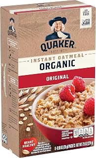 Quaker Organic Instant Oatmeal Regular, 7.9oz - USDA Certified Whole Grain Oats for Heart Health, Fiber & Quick Breakfast