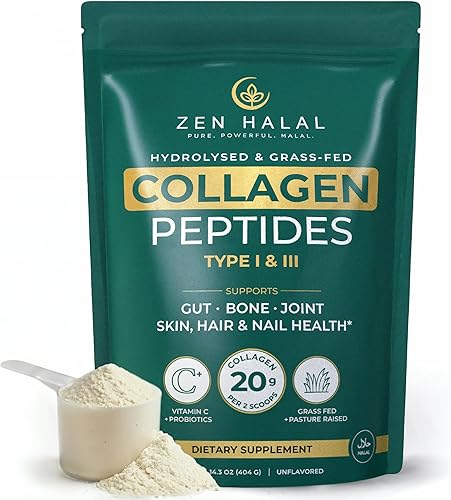 Collagen Powder with Vitamin C & Probiotic (18g Protein) Pure Grass Fed Halal Collagen Peptides for Women - Unflavored & Hydrolyzed Bovine Type I &