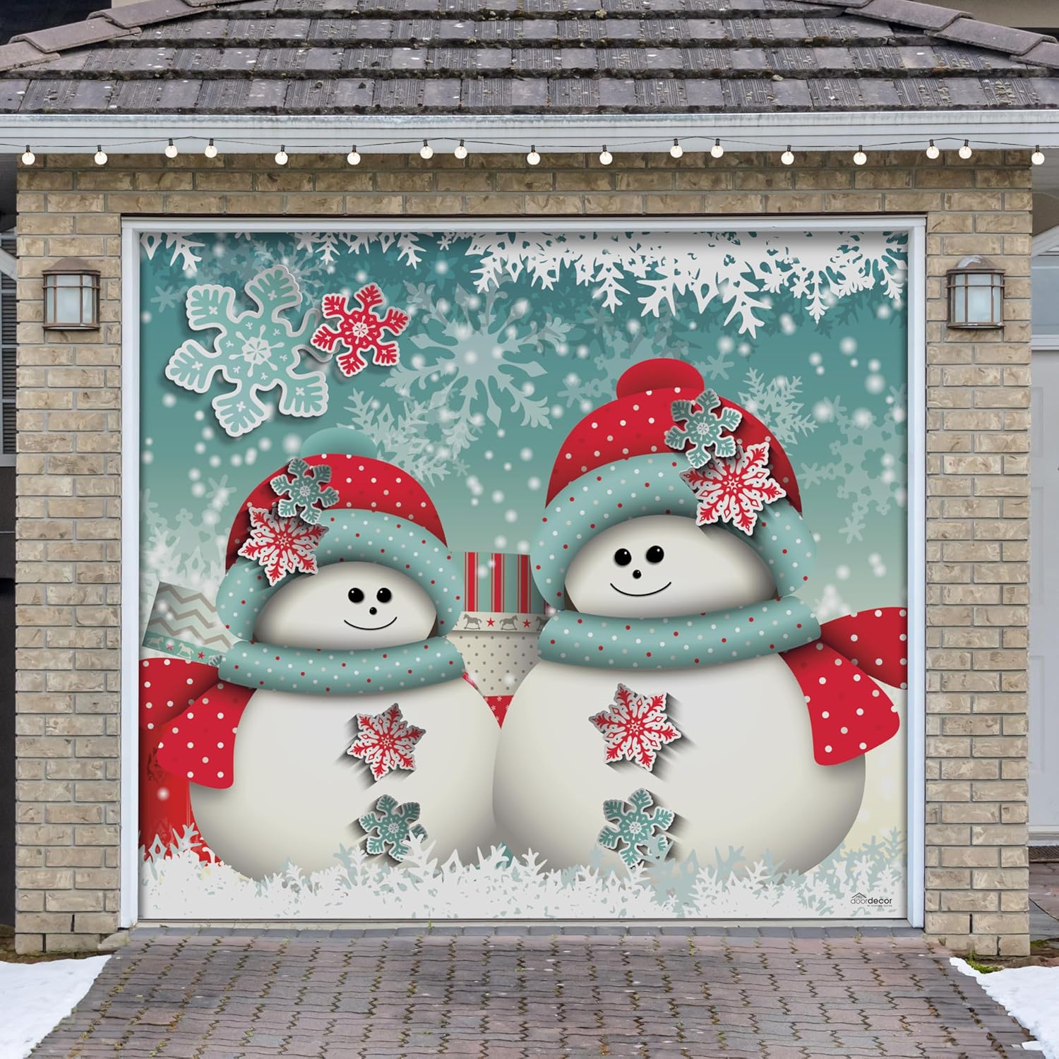 7' x 8' Joyful Snowman Christmas Garage Door Banner - Designed to Move with Door | Festive Holiday Single Garage Door Decoration