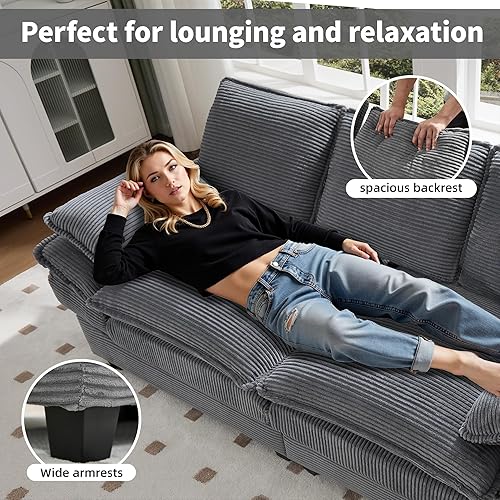 Miniatura 6 de Sofá biplaza de 83 pulgadas, sofás Cloud para sala de estar, cómodo sofá de pana con asiento profundo, sofás de dos plazas para dormitorio,