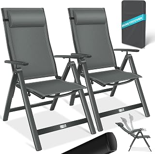 KESSER® Gartenstuhl Hochlehner mit Armlehnen 2er Set Aluminium …