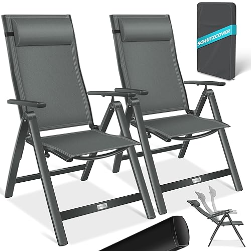 KESSER® Gartenstuhl Hochlehner mit Armlehnen 2er Set Aluminium Klappstuhl mit