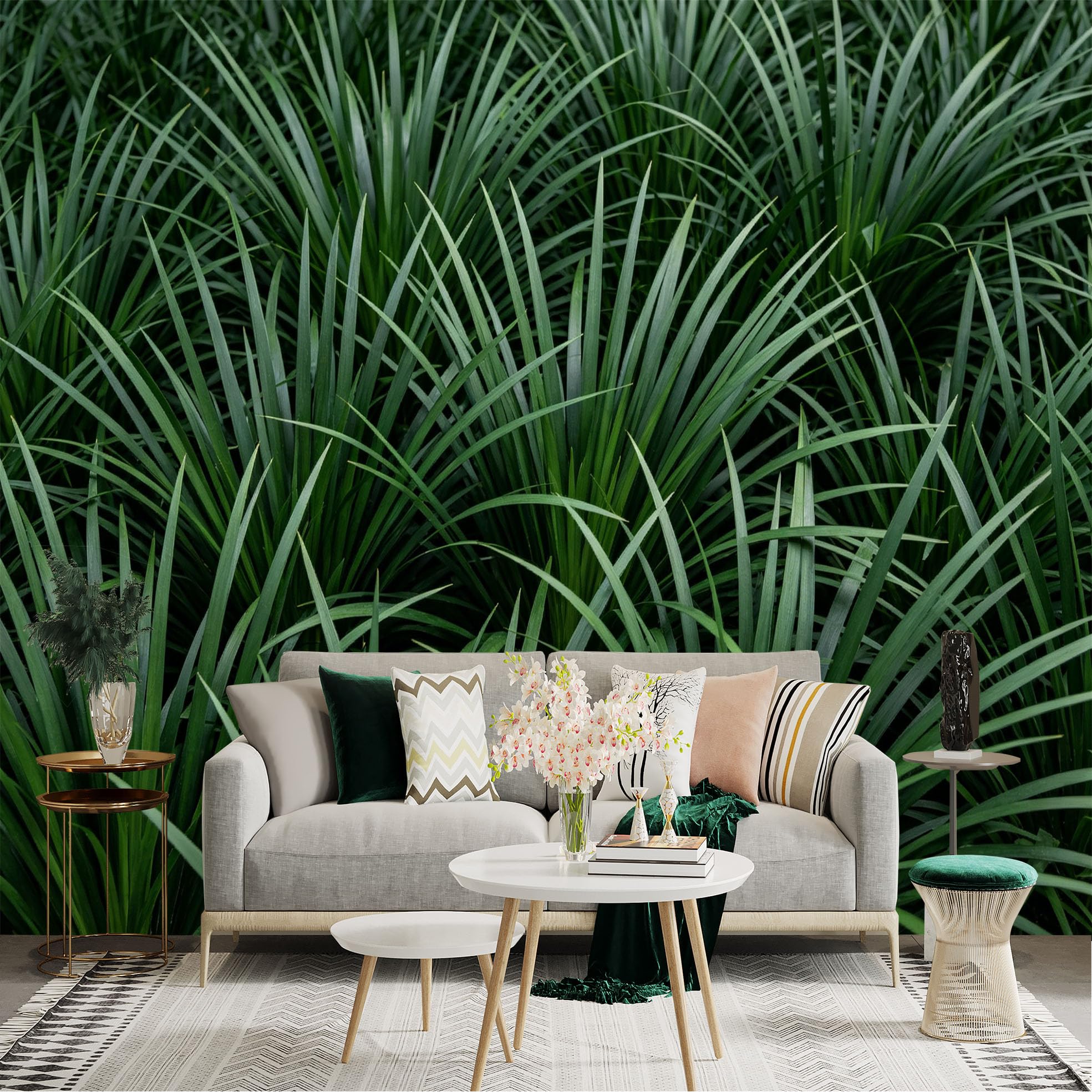 Lnzczhyre Dbh260521124 Custom Size Wall Sticker Mural， Lush Tropical Foliage， Dense Deep Green Leaves， Botanical Nature Pattern， For Wall Decoration， Peelandstick Wall Decals.