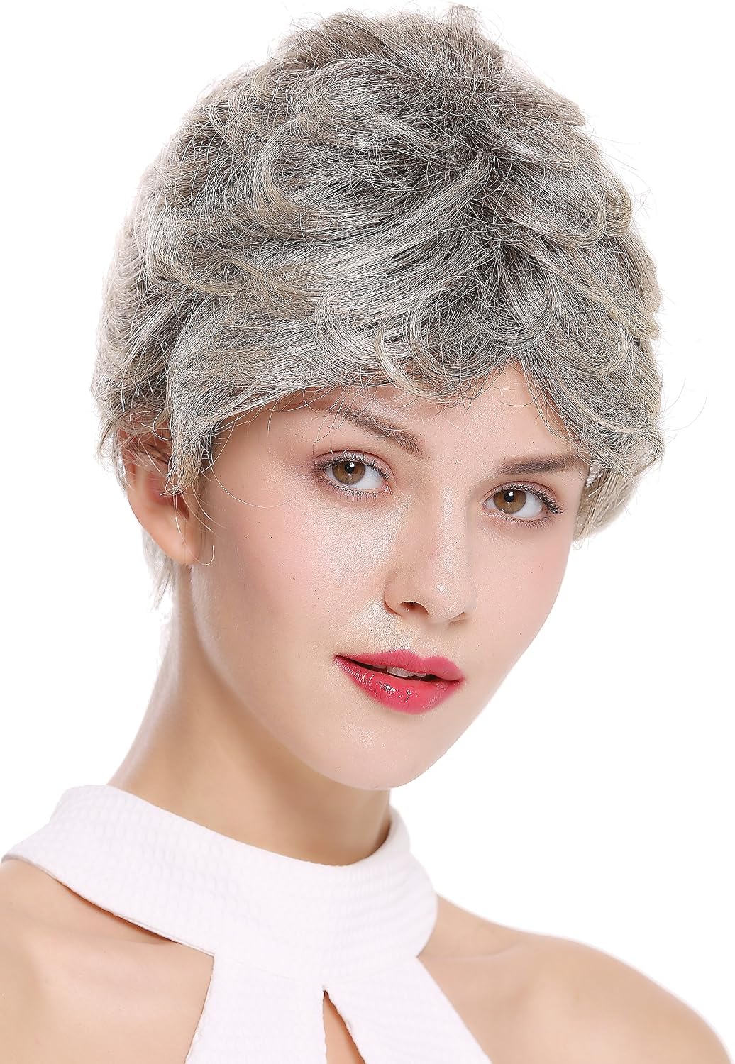 WIG ME UP - DW2339-4T613 Lady Quality Wig short slight wave wavy dark brown streaked platinum blond greyish look