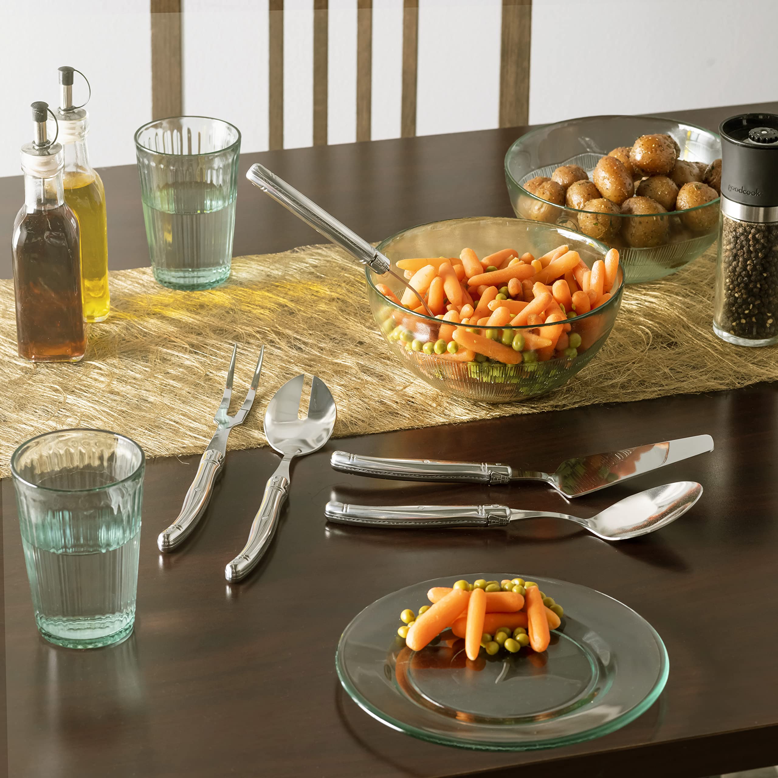French Home Laguiole - Juego de utensilios para servir anfitrionas, elegante juego de utensilios para servir anfitrionas, juego de 5 piezas con cuchara ranurada, tenedor para servir, elevador de