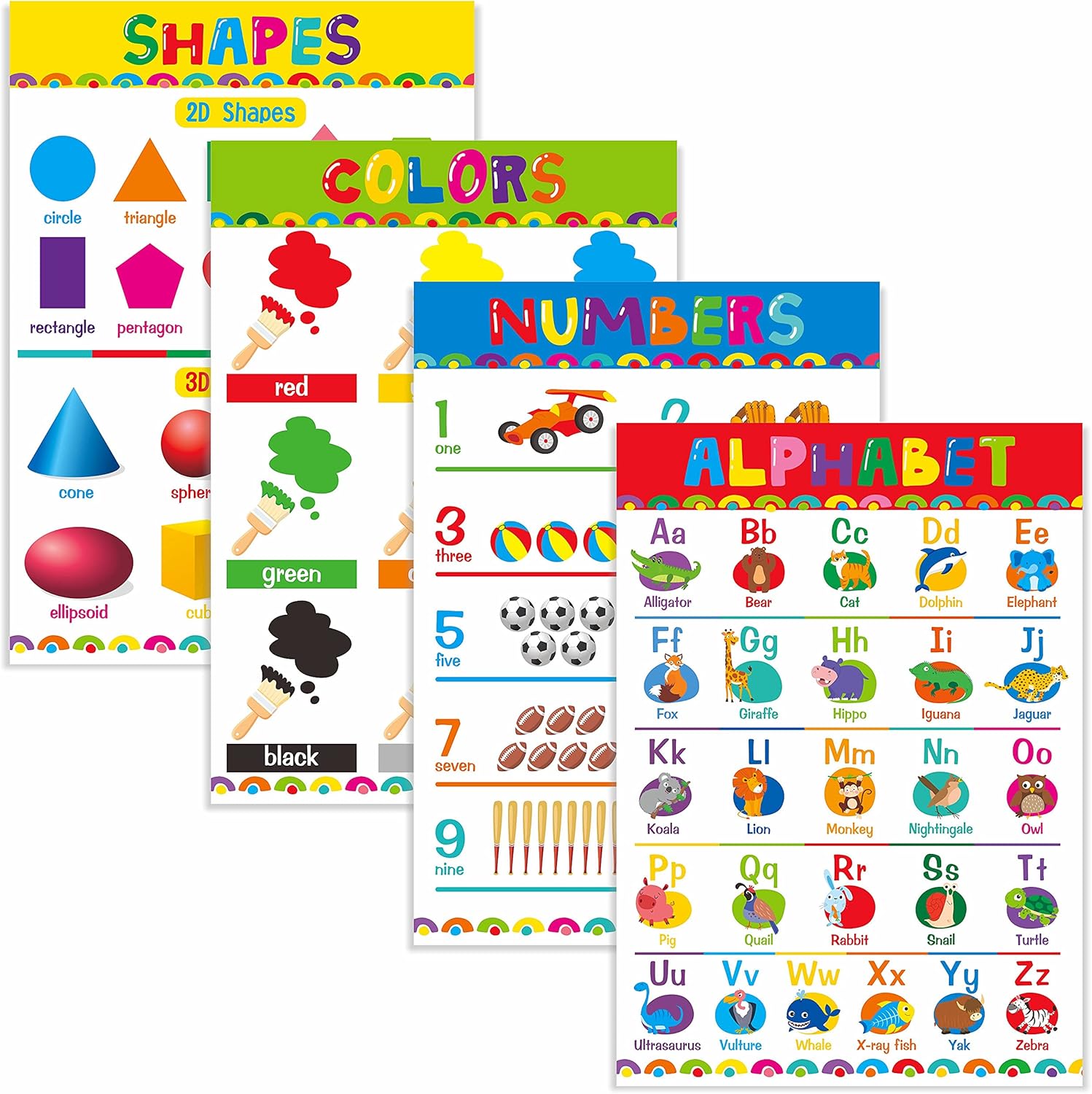 4 Pieces Preschool Educational Poster, Early Education Learning Tool ...