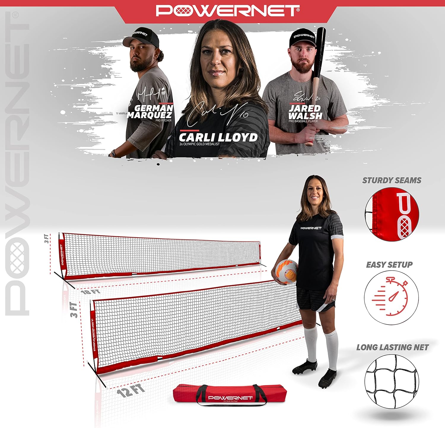 PowerNet Soccer Tennis Net | Portable Instant | Indoor Outdoor | Metal Collapsible Base Weighted | Durable Vertical Bow Posts | Quick Setup Easy Folding Storage | 1 Net + 1 Carrying Bag : Sports & Outdoors