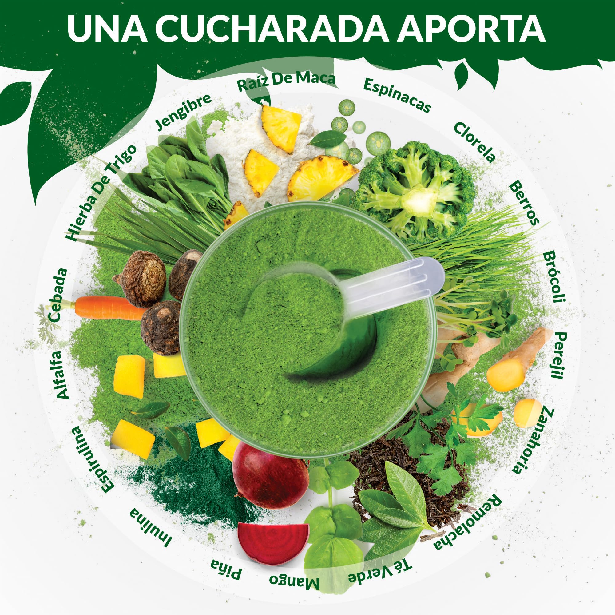 Super Greens | Mango | Polvo de Jugo Verde 300 g - 17 Ingredientes Superalimentarios Activos - 60 Porciones - con Inulina, Espirulina, Clorela, Raíz de Maca y Más - 100% Vegano - Nu U Nutrition