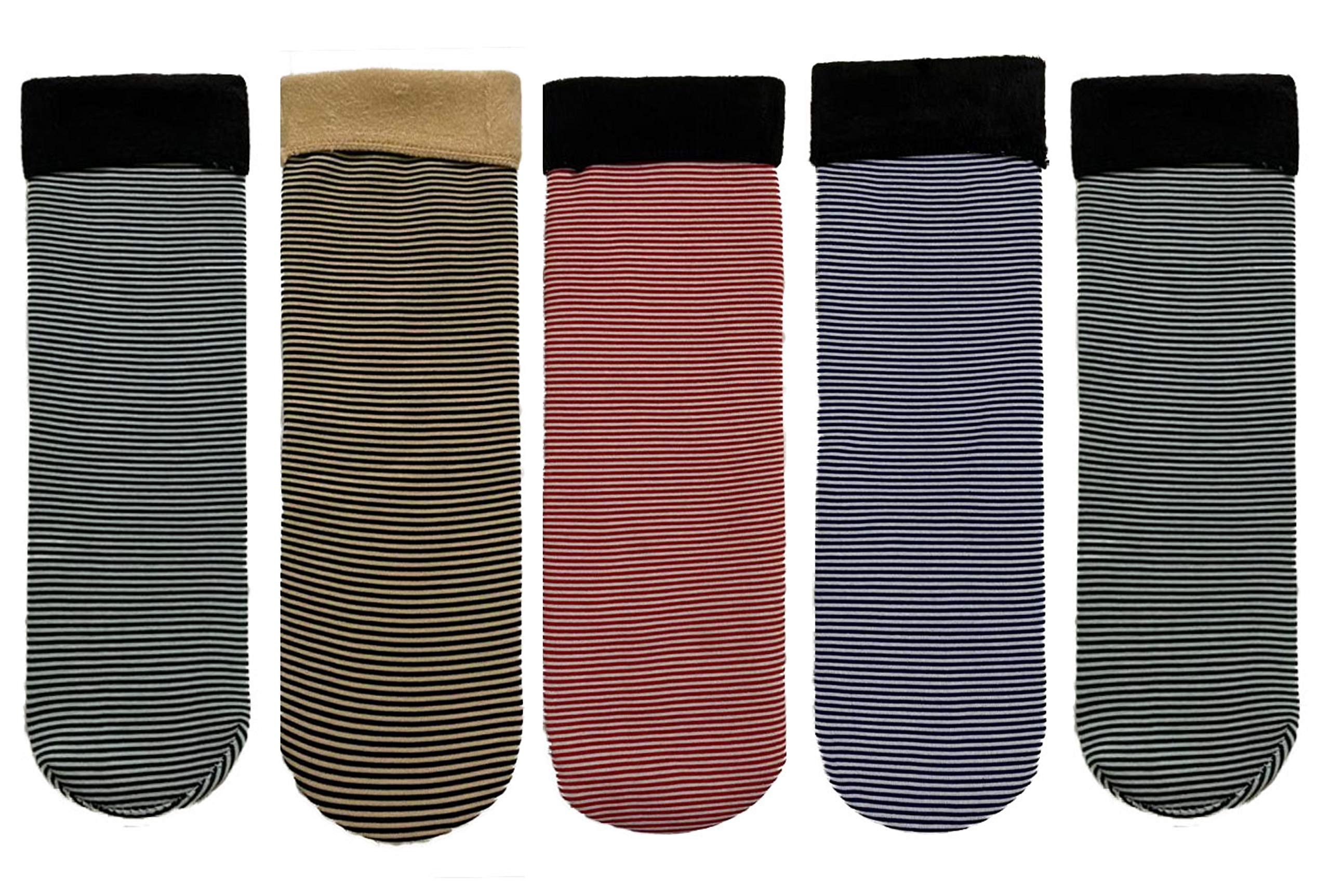 Unisex Winter Thermal Socks, Striped & Plush Fleece Lined, for Men & Women, Pack of 5 Pairs-image-25