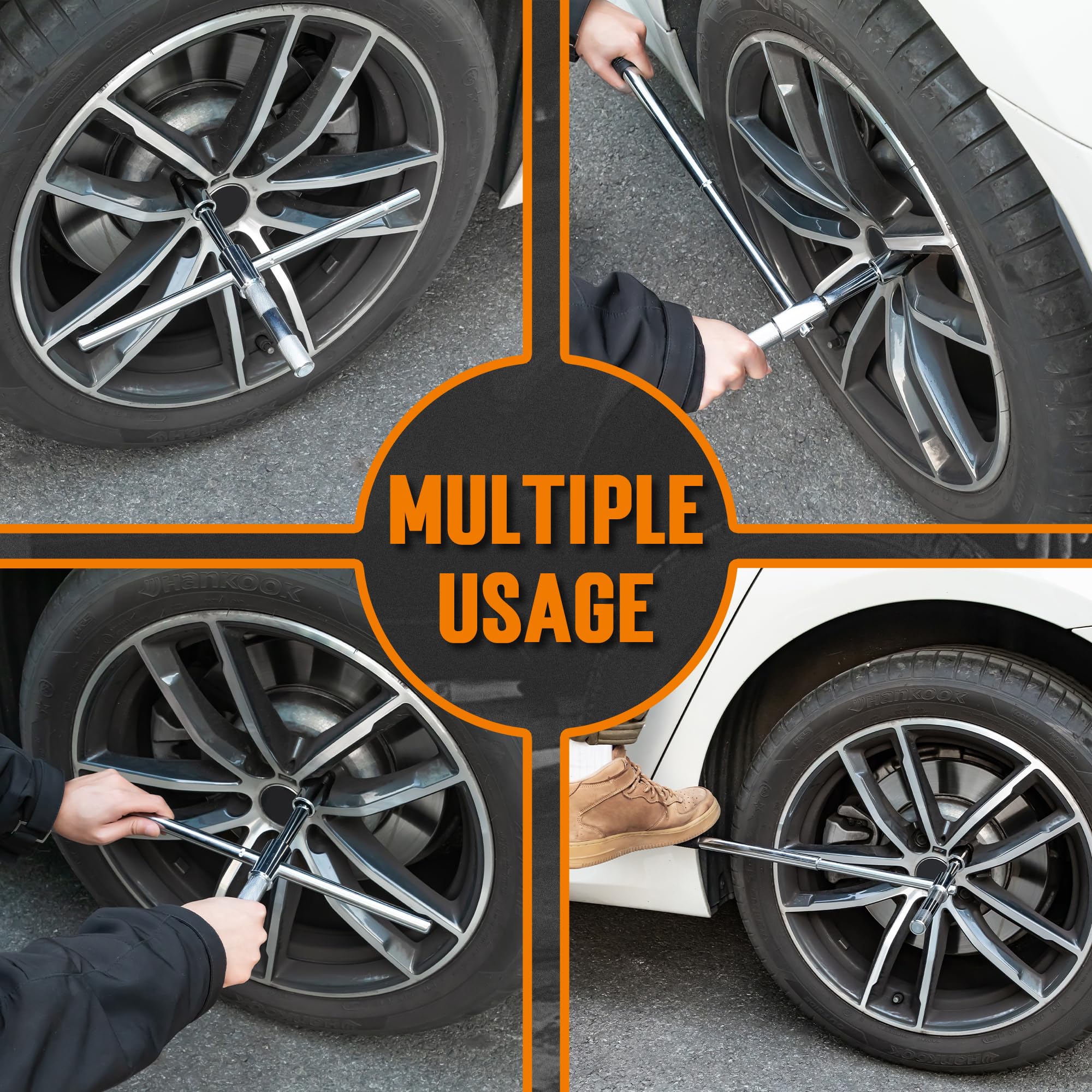 TONDA Verlängerter Radschlüssel, 4-Wege-Reifeneisen für Auto, Werkzeug zum Entfernen von Radmuttern mit Aufbewahrungskoffer, 1/2-Zoll-Antrieb mit 17/19 mm und 21/23 mm Stecknüssen