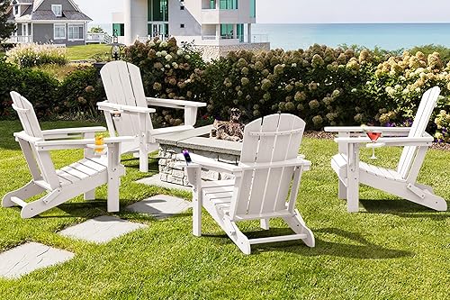 Vista 11 de SERWALL Adirondack Chair with Cup Holders - Composite Adirondack Chairs HDPE Outdoor Chairs All Weather Use- White Blanco