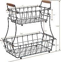 Vista 6 de SunnyPoint Cesta rectangular de alambre para pan de frutas de 2 niveles (negro, metal)