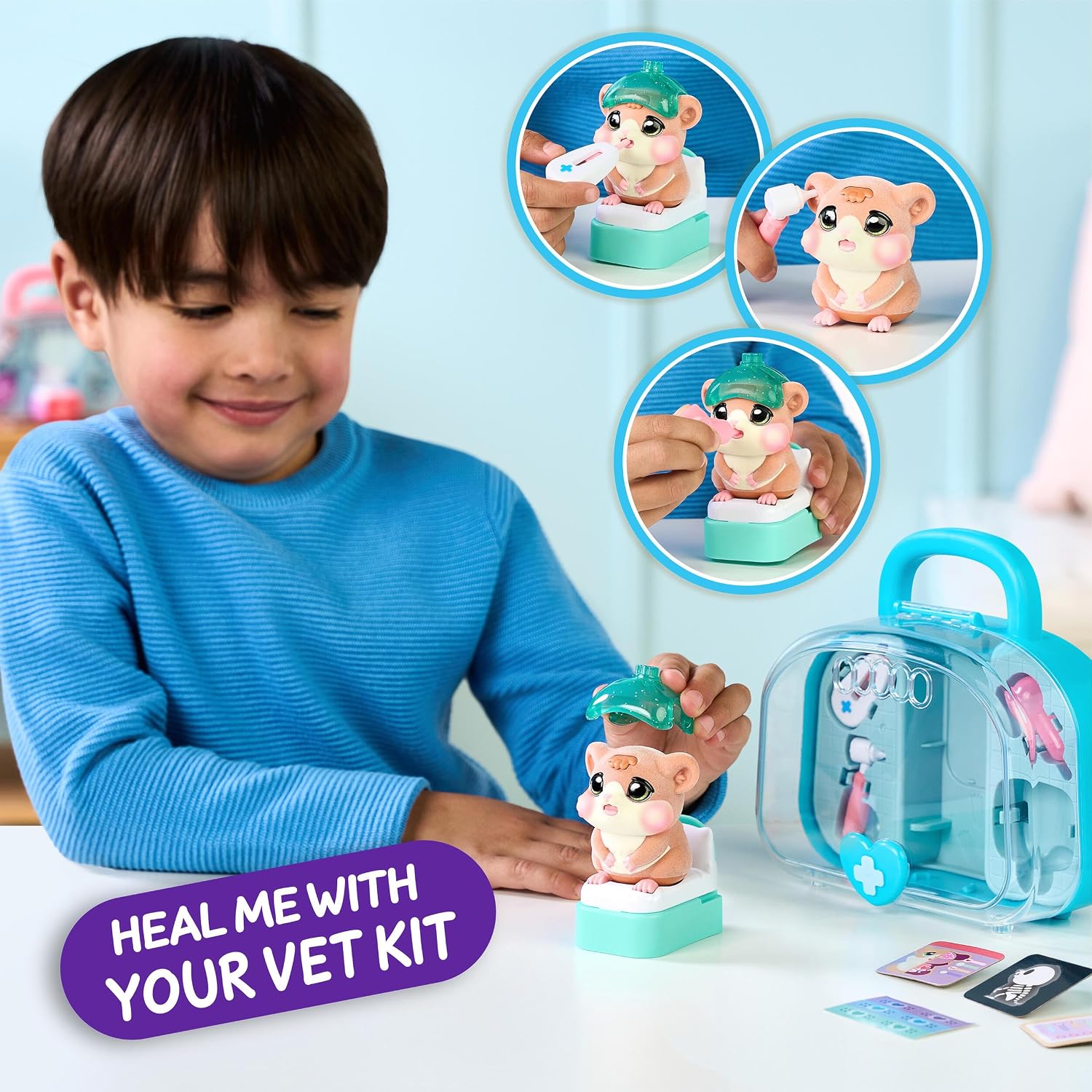 Little Live Pets Ouchies Vet Kit - Coco the Hamster, Small Animal Toys | Portable vet case for pet care includes thermometer, ice pack, sticker bandages, plus 20+ sounds and light-up cheeks