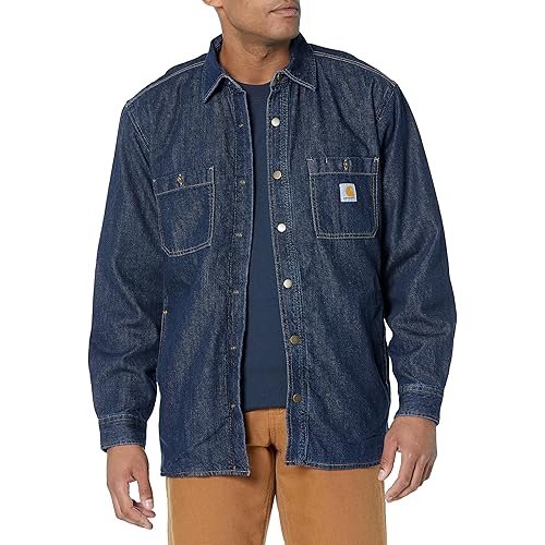Carhartt Men's Relaxed Fit Denim Fleece Lined Snap-Front Shirt Jac