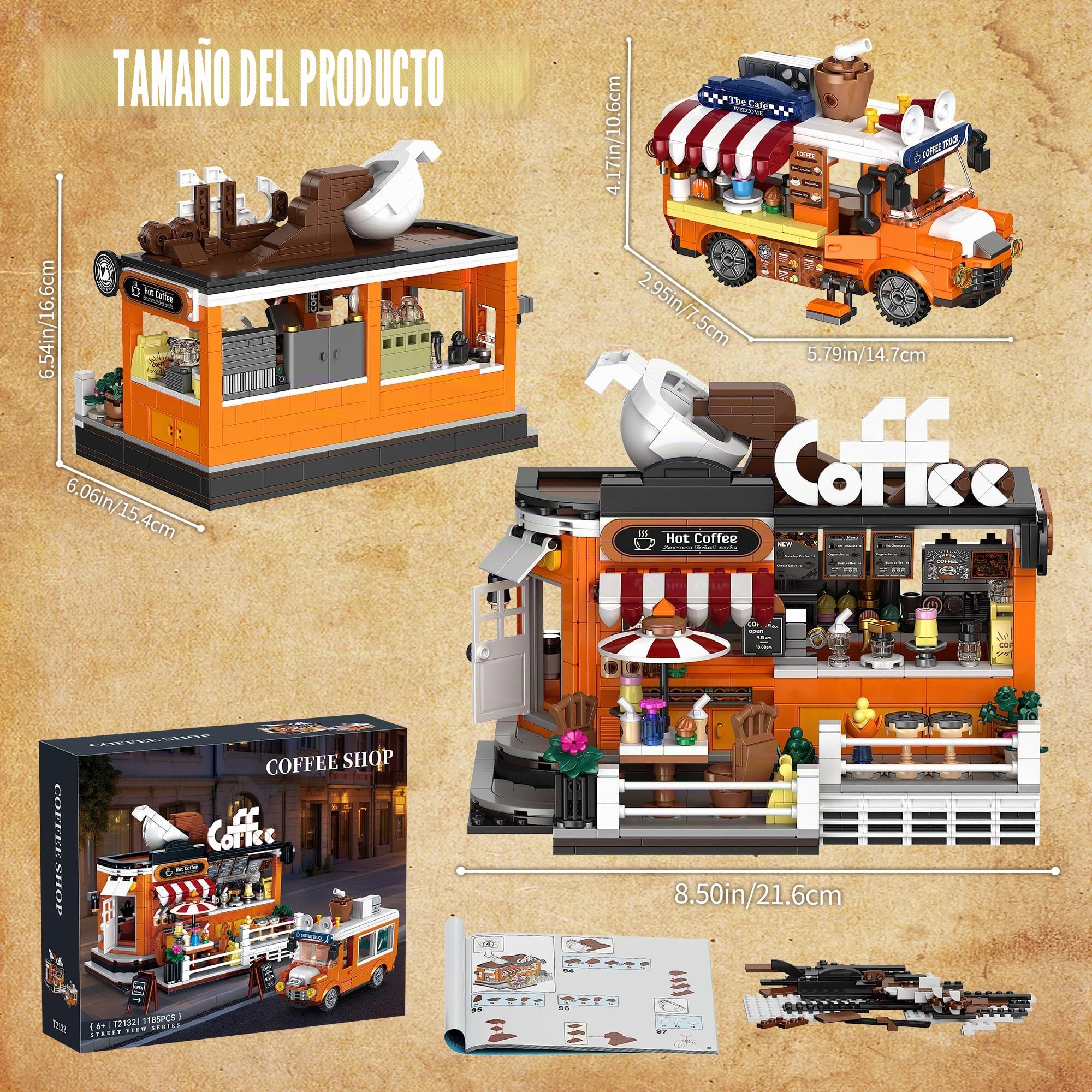 TYCOLE City Coffee House Juego de Bloques de Construcción, 1185 Piezas de Cafetería, Juguetes de Construcción con Coche de Café Móvil, Regalo de Cumpleaños para Adultos, Niños y Niñas de 8 a 12 Años