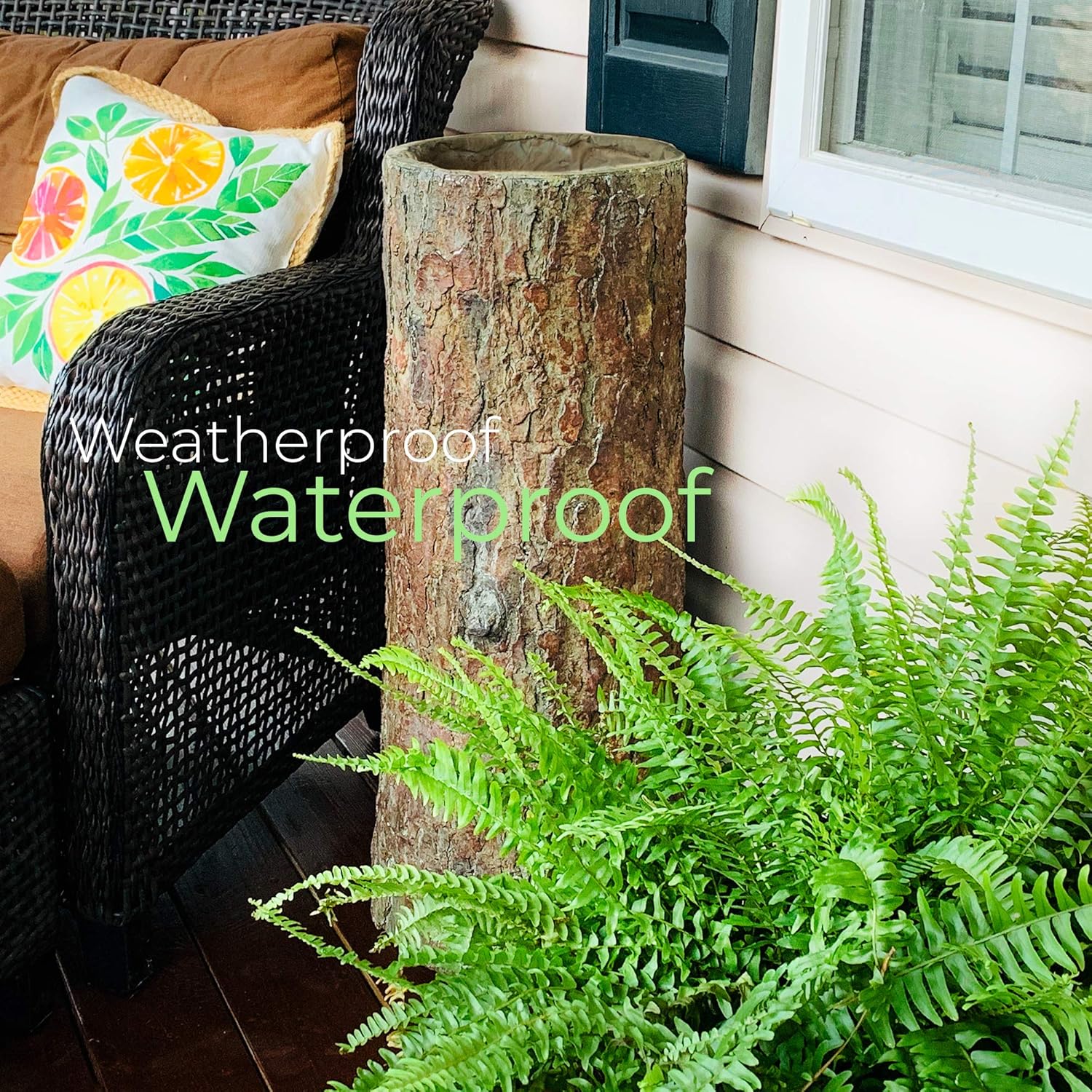 Country Container & Storage Stump. Unique Woodland Farmhouse Bin & Laundry Log. Tall Rustic Standing Pedestal Décor.