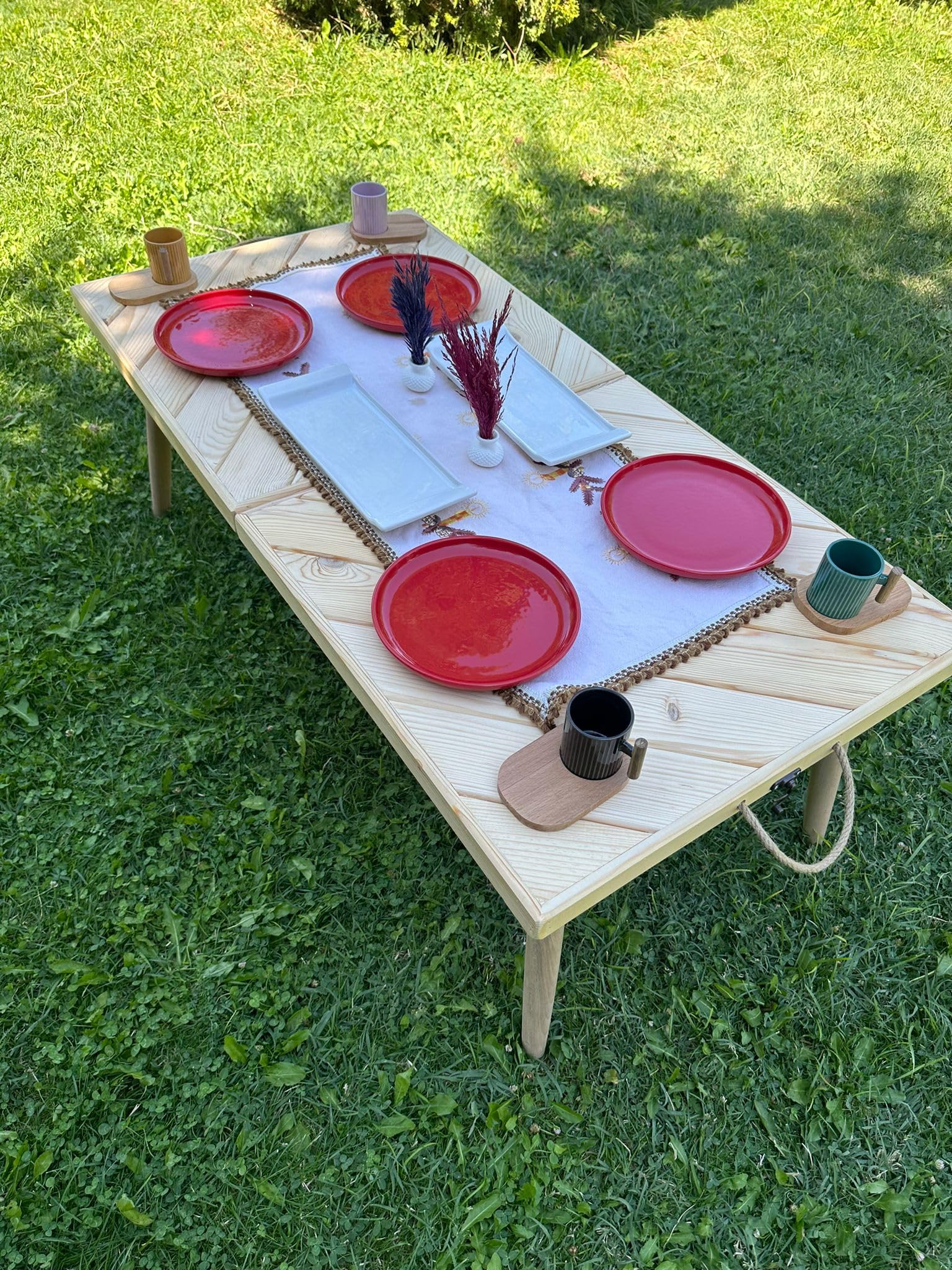 Portable Folding Wooden Table – Lightweight, Compact, Multi-Purpose Indoor/Outdoor Table with Handle – Ideal for Camping, Picnic, Coffee, or Work –