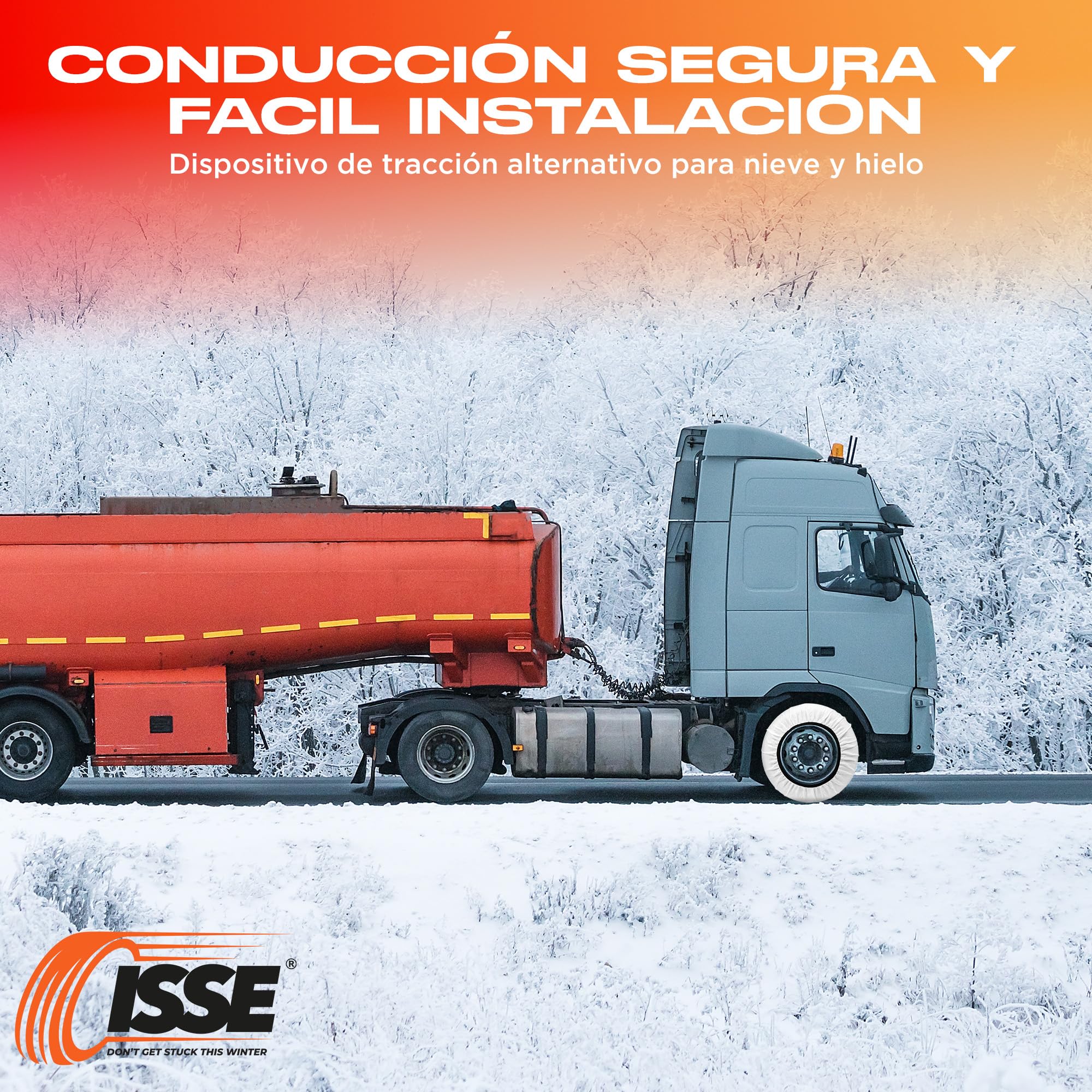 ISSE - Cadenas Camión Nieve |T-110| Homologación EN 16662-1 - Cadenas Nieve Téxtiles Fáciles de Instalar - Cadenas Nieve y Hielo Camión Antideslizantes y Resistentes - Kit de 2 Cadenas + guantes
