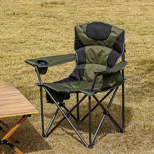 Miniatura 2 de Silla plegable para exteriores resistente con cojín grueso, silla de camping portátil para patio trasero, playa y senderismo, 450 libras