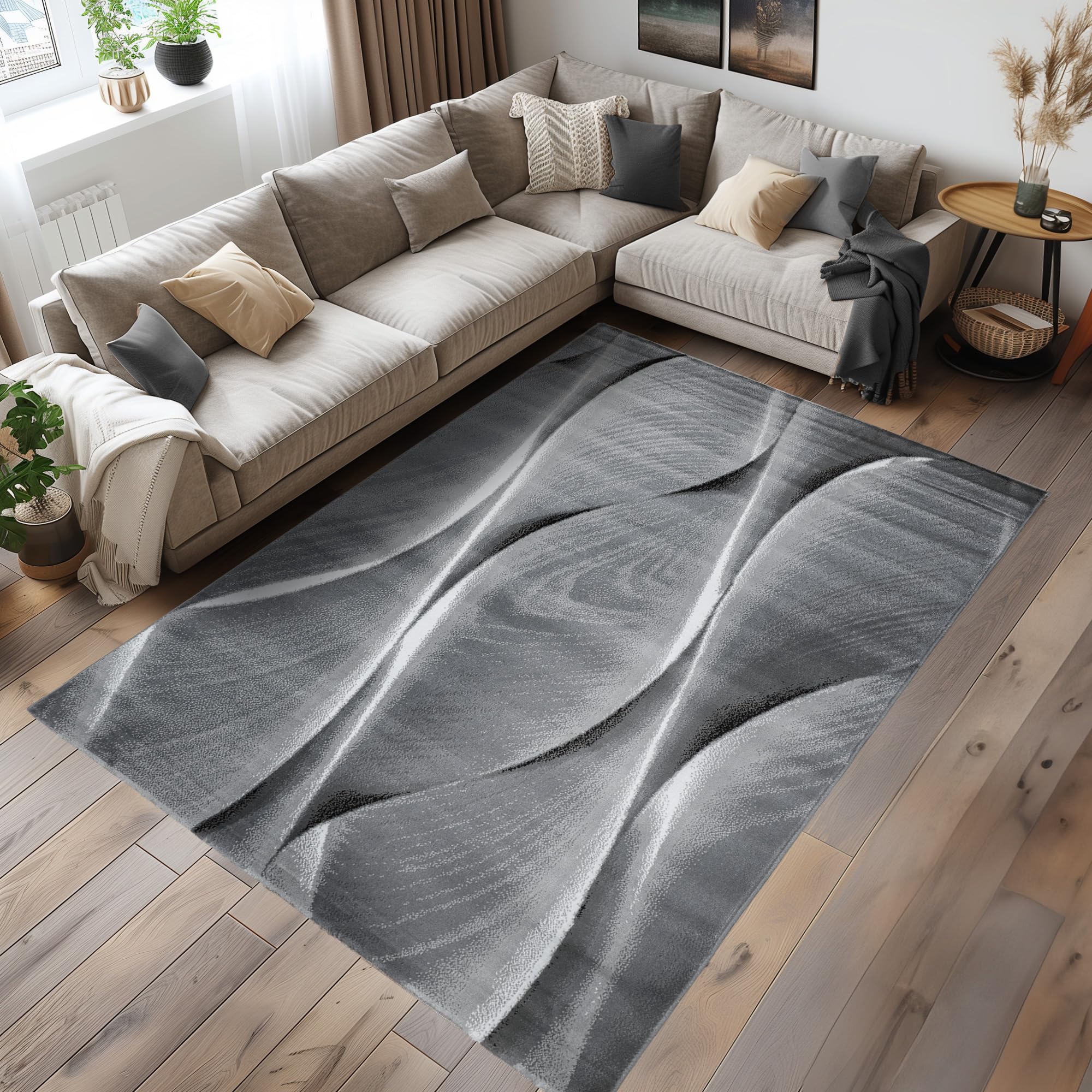 Carpettex Moderne Tapis Salon Tapis Chambre Noir-6 80 x 150 cm - Tapis à Poils Courts, a Poil Ras, Conception Abstrait Doux et Moelleux - Tapis Cuisine Moquette Salle de Sejour