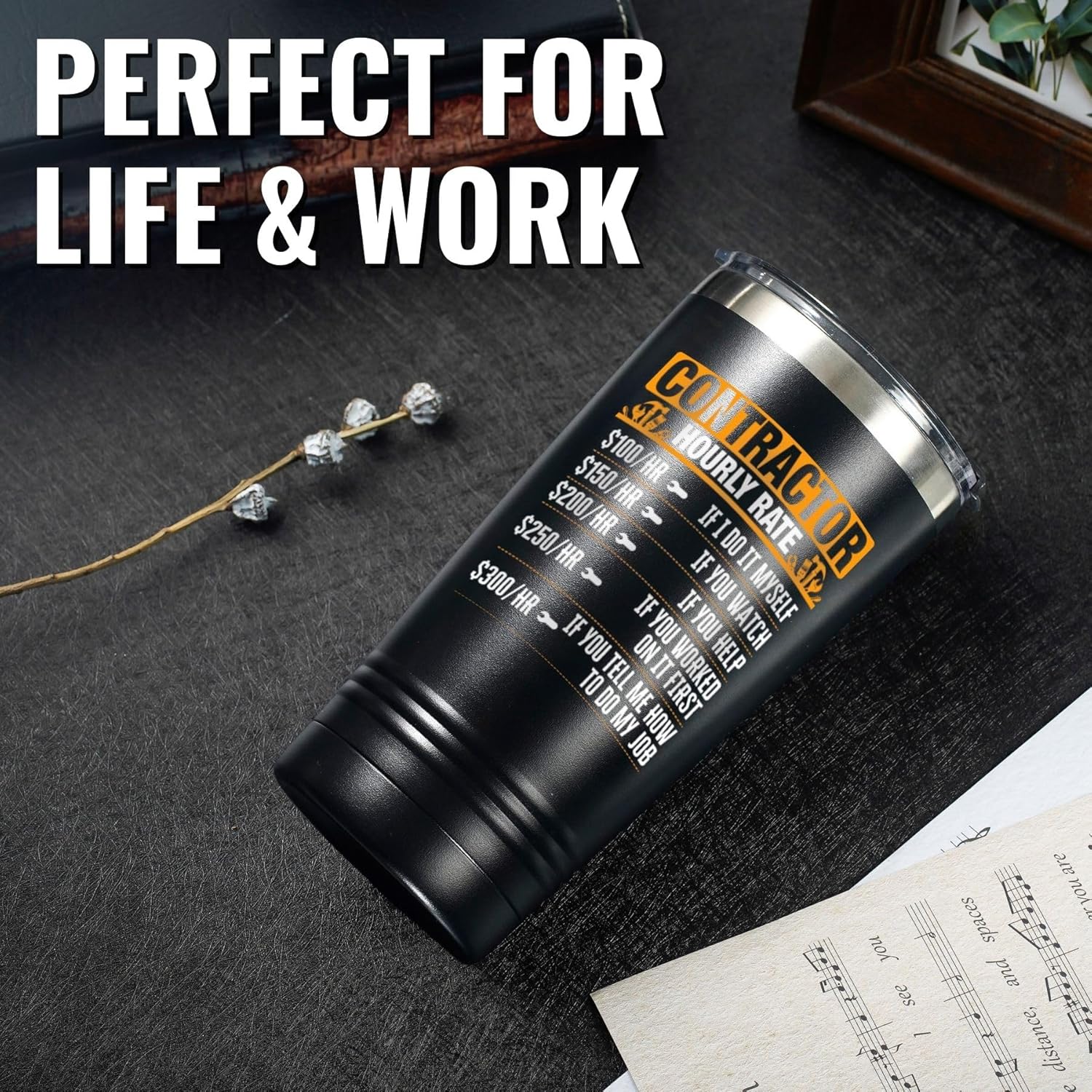 Onebttl Contractor Gifts for Men, Tumbler for Men Father, Stainless Steel Tumbler 20oz Black - Hourly Rate - Image 7