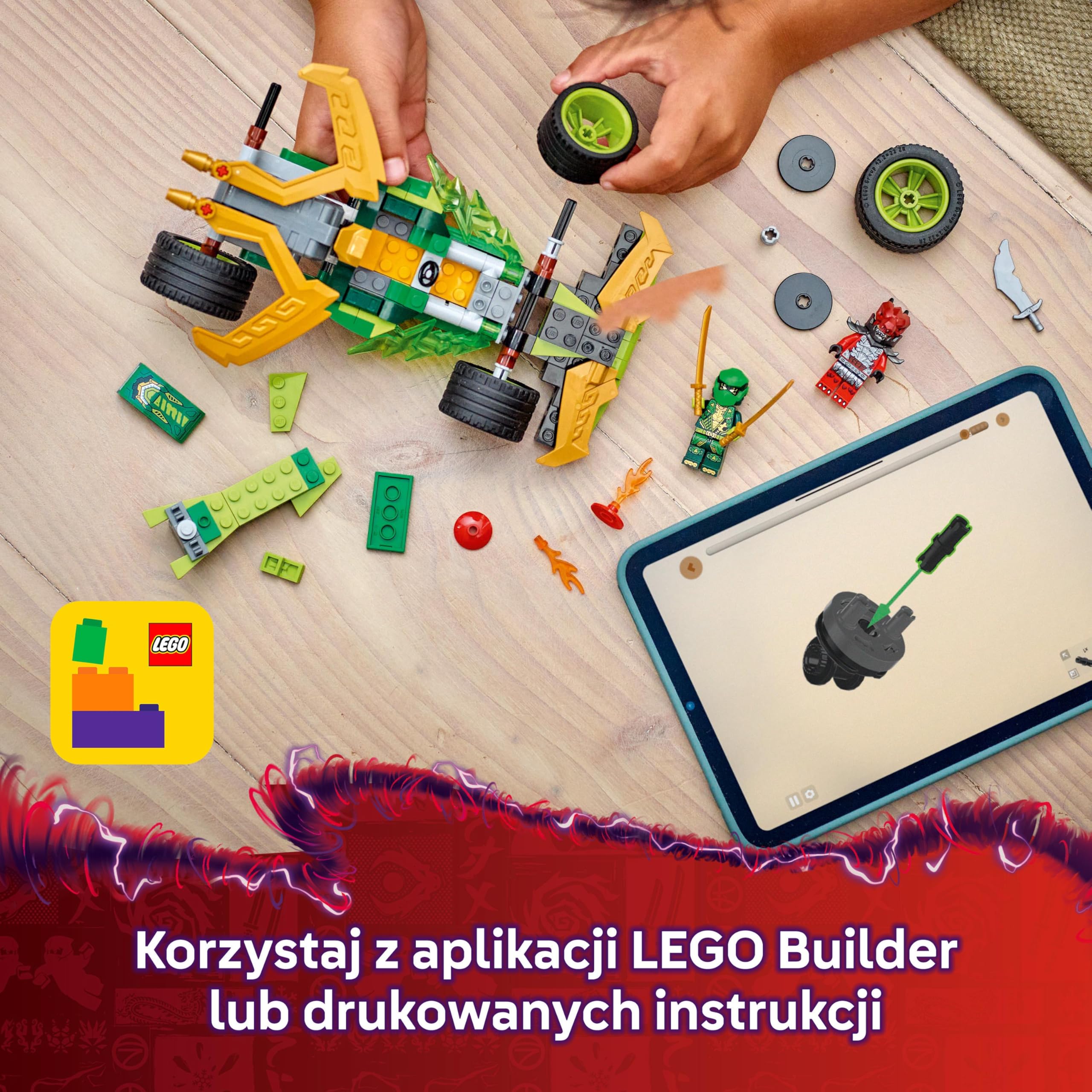 LEGO NINJAGO Samochód wyścigowy Lloyda z napędem typu pull-back, Model Wyścigówki Ninja, Zabawka Konstrukcyjna dla Dziecka z Dwiema Minifigurkami, Prezent dla 7-latka, dla Chłopca i Dziewczynki 71828