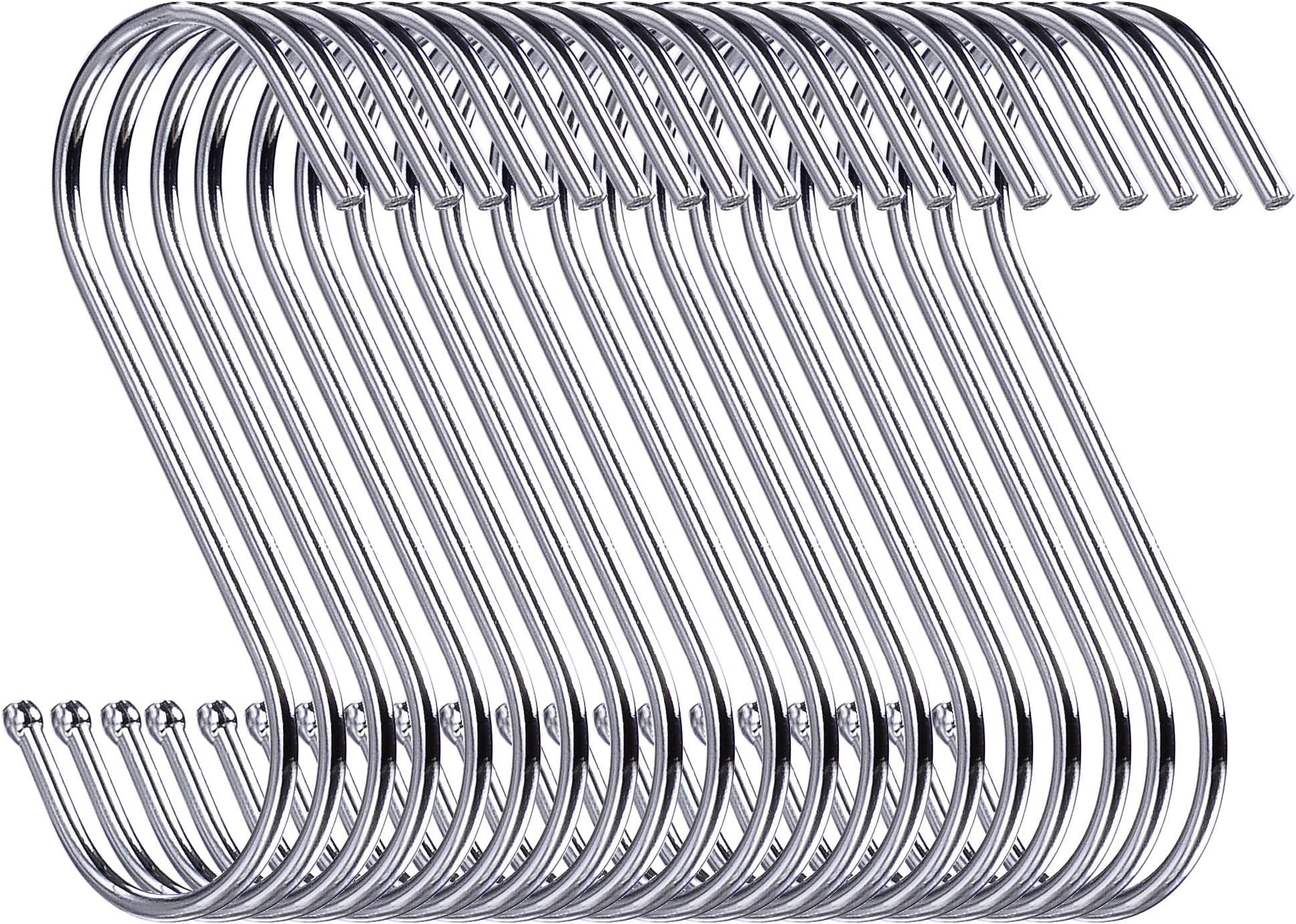 20 Pack Heavy Duty S Hooks 9 cm S Shaped Hanging Hooks Large Hangers for Kitchen, Bathroom, Bedroom and Office