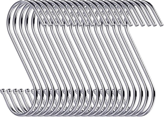 Swatowot 20 Pack Heavy Duty S Hooks 9 cm S Shaped Hanging Hooks Large Hangers for Kitchen, Bathroom, Bedroom and Office