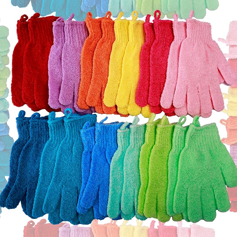 GELIFATLE Luvas de Banho de Nylon com Anéis para Pendurar, 12 Pares, 24 Unidades, 12 Cores
