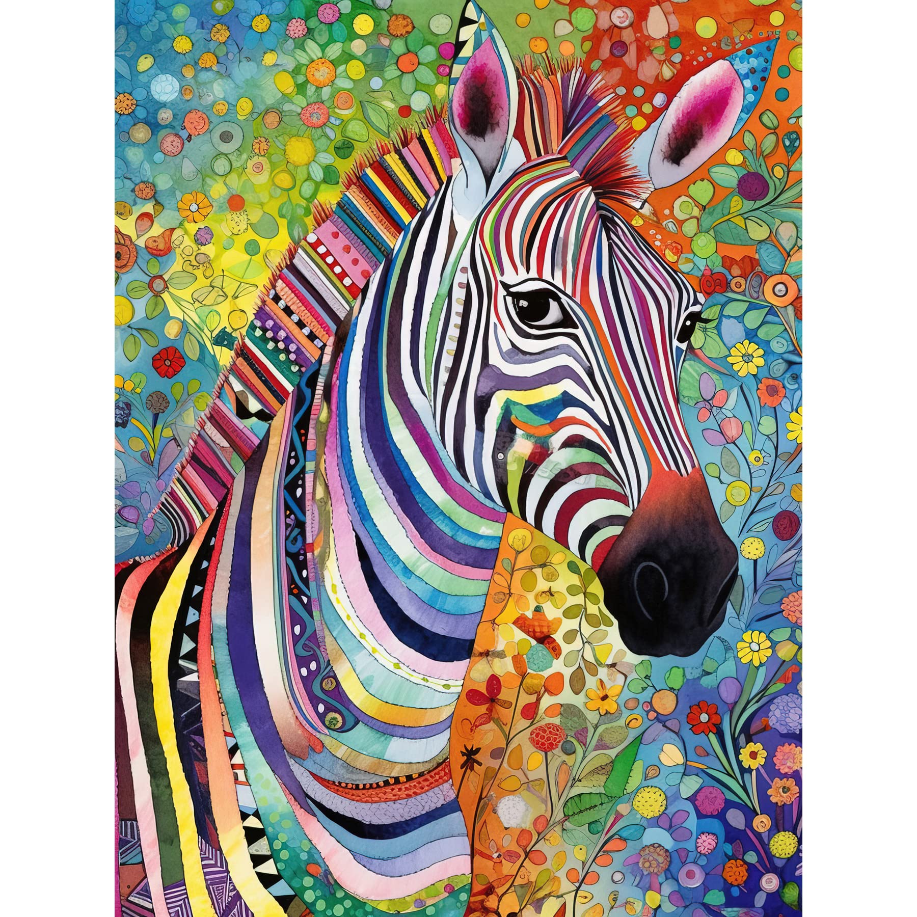 Artery8 Folk Art Zebra Colourful Flower Boho Large Wall Art Poster Print Thick Paper 18X24 Inch