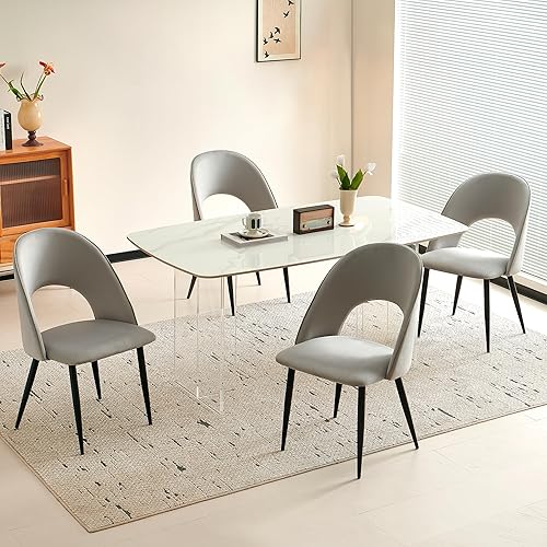Juego de 4 sillas de comedor, sillas de comedor tapizadas de terciopelo de madera, silla de cocina moderna minimalista con respaldo curvado