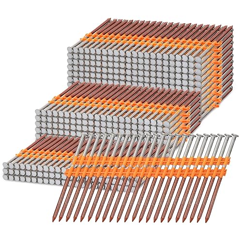 INMOZATA 1000 unidades de clavos de marco 21°, clavos de plástico con cabeza redonda completa galvanizados en caliente de vástago de anillo