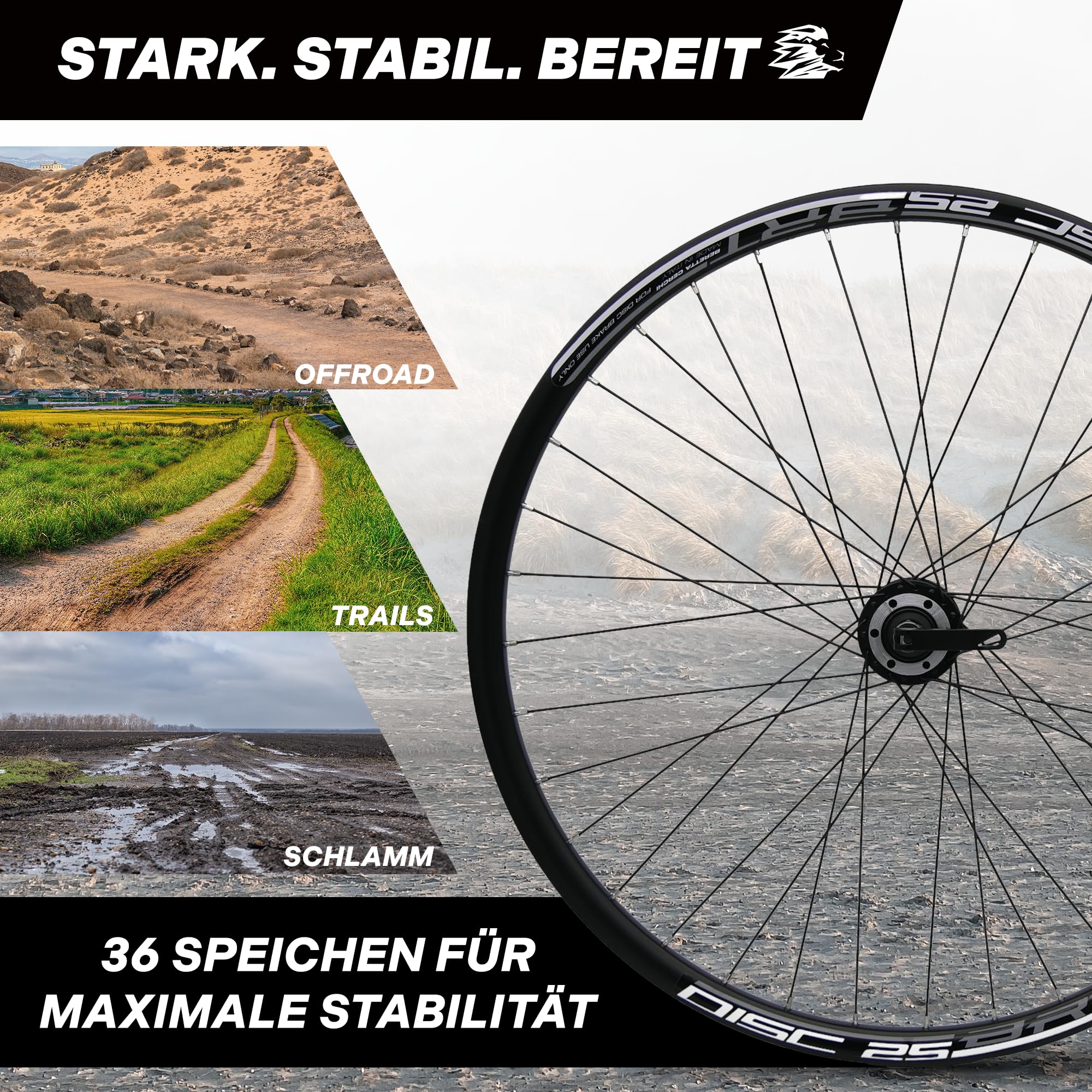 Jante avant de VTT 26" 27,5" 29" - Roue avant pour frein à disque - 6 trous - Jante et moyeu en aluminium - 36 rayons - Noir - Vélo avant pour VTT - Vélo de ville
