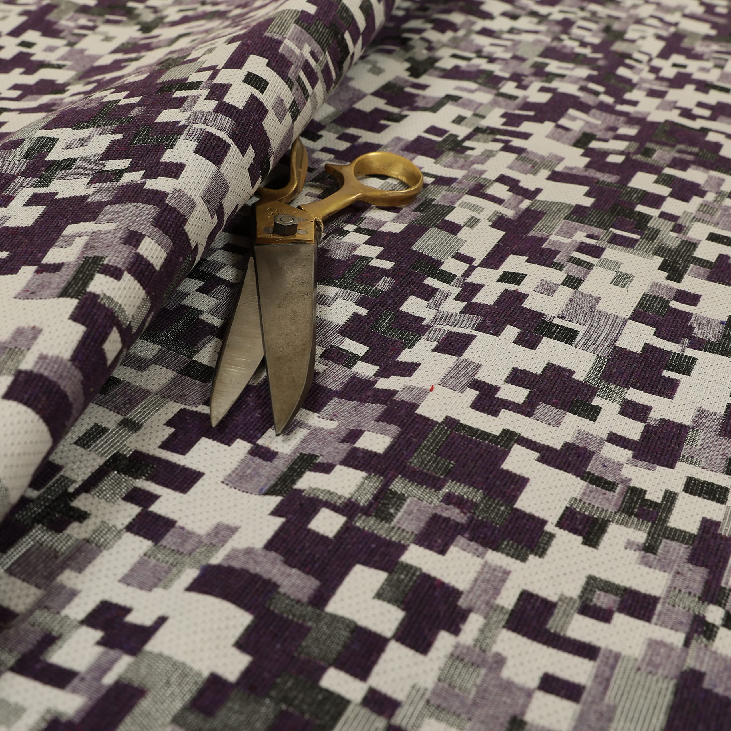 Redbrick Mill Fabrics Flame Retardant Modern Geometric Pattern Purple White Lightweight Upholstery Furnishing Fabric by The Metre, 135cm Width (Per Metre)