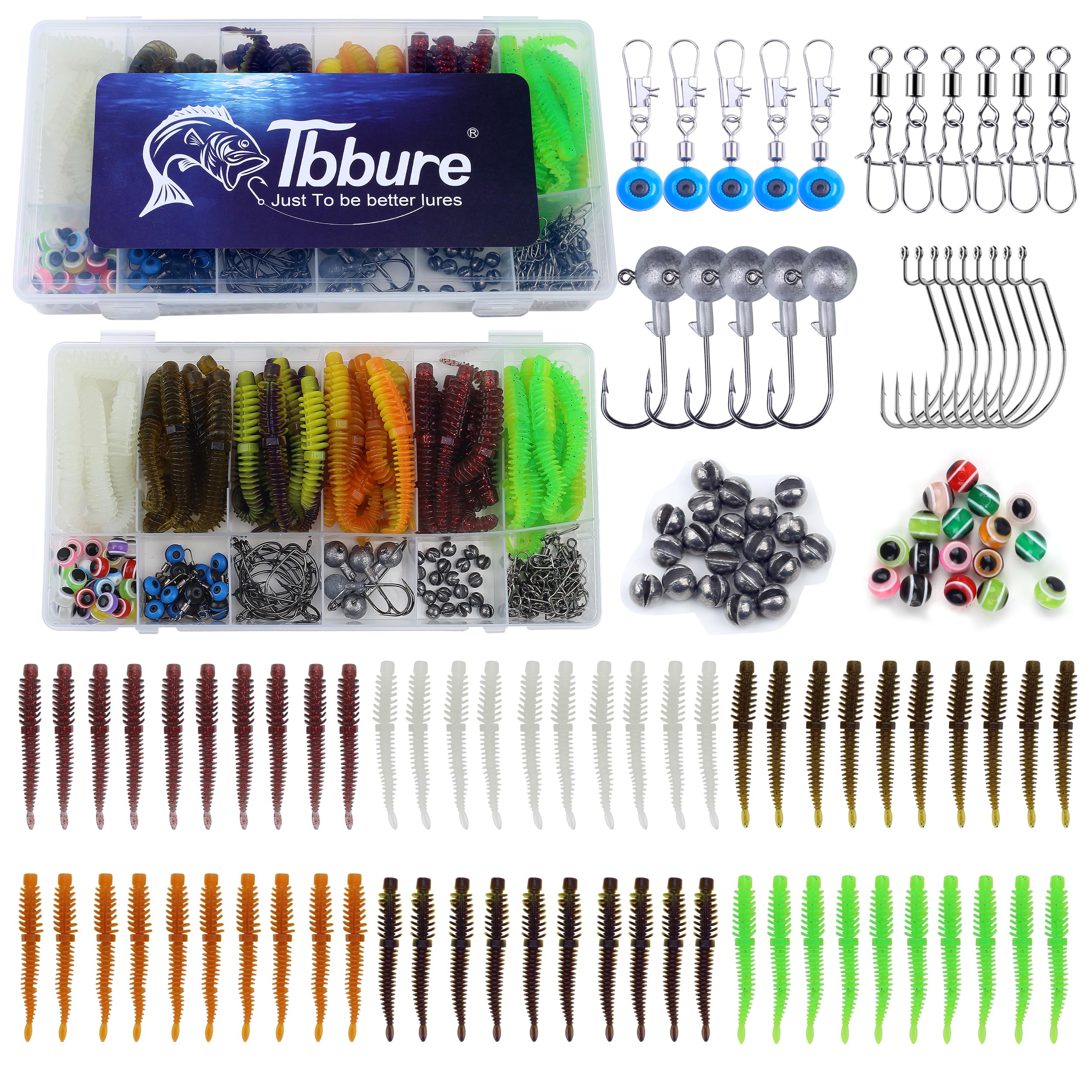 175 Pcs Fishing Soft Lures TPE Threaded Bait Equipment Tackle Gear Box for Bass, Fish Kit with Soft Lures,Hooks, Accessories Tools,Spinner, Beans,Plastic Bait, Swimbait,Crankbaits