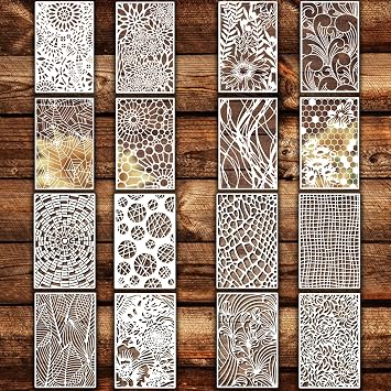 16Pcs Texure Stencils for Crafts Reusable 11x7in Stencils for Painting Wood Grains Flower Templates Mixed Media for Painting for Art for Scrapbooking, Journaling, and DIY Crafts (Pattern 1)