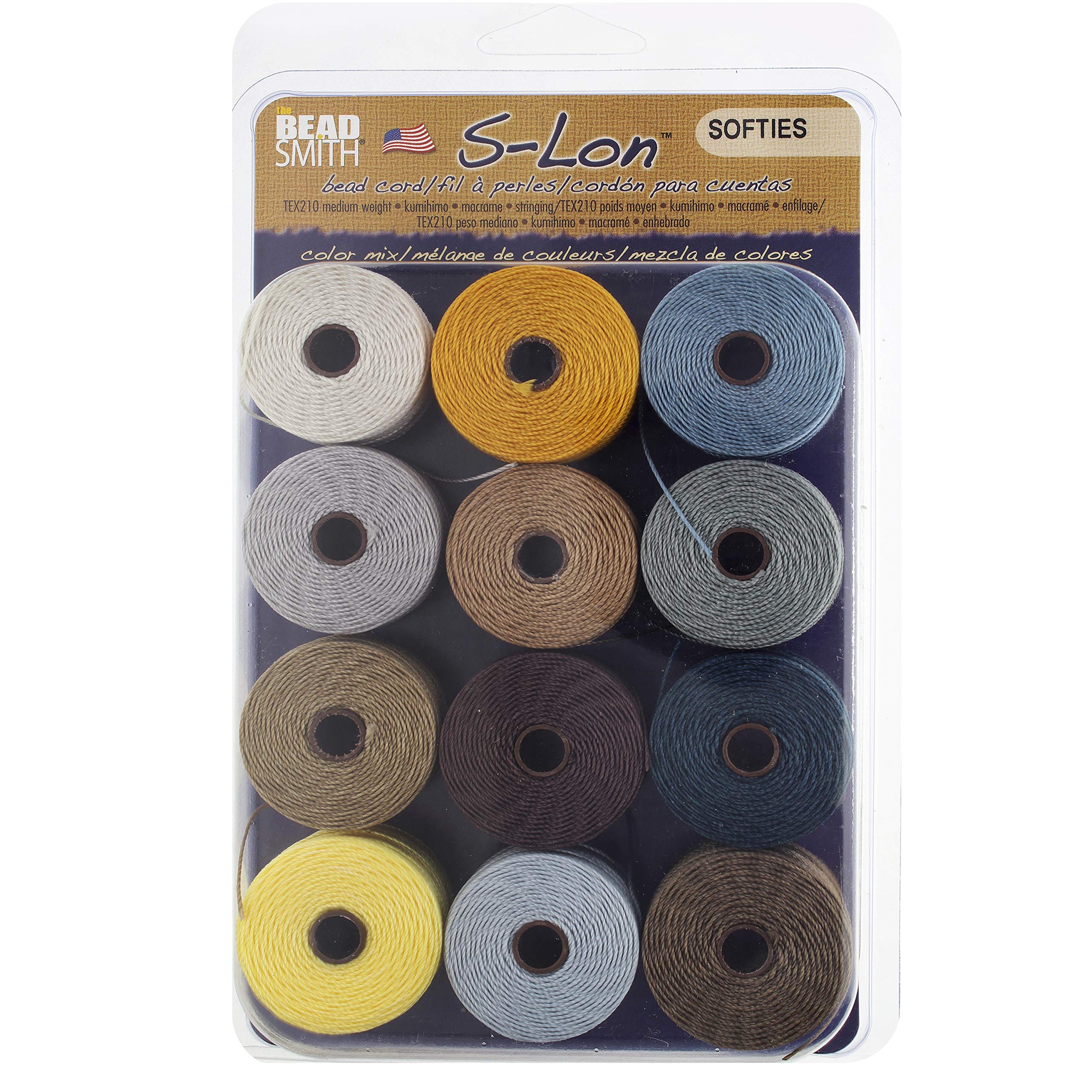 The Beadsmith S-Lon #18 Sznurek nylonowy – Softies Mix – sznurek Tex210, średnica 5 mm, 12 sztuk, szpule 77 jardów – do szydełkowania koralików, biżuterii z mikromakramy i projektów Kumihimo