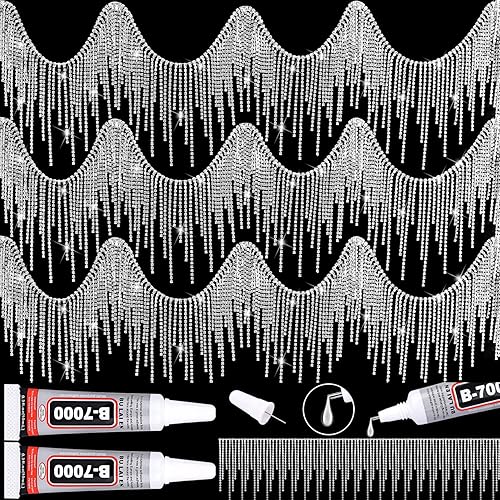 Miniatura 15 de Franja de diamantes de imitación con pegamento B7000 multiusos adhesivo, 1 yarda de diamantes de imitación brillantes con flecos de diamantes