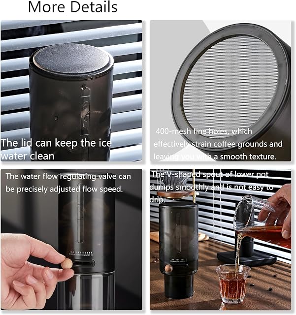 Ice Drip Coffee Maker, Cold Brew Coffee Maker, High Boron Glass Coffee Pot with Coffee Paper Filters for Home Office 400ml Cold Brew Pots, Fine 400 Mesh, Adjustable Water Flow
