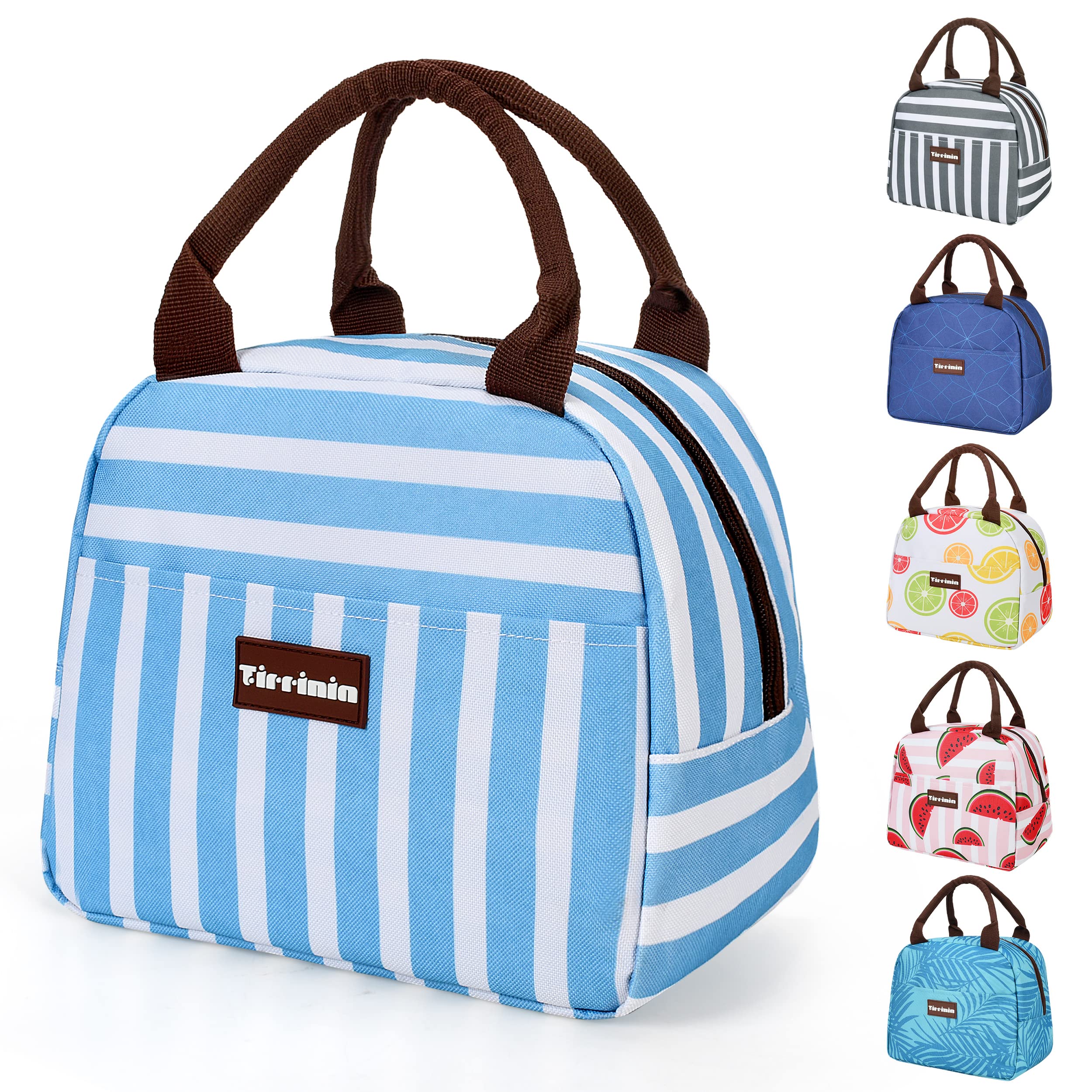 Kato Tirrinia Lunch Bags for Women, Insulated Lunch Tote Bag for Girls, Fashionable Picnic Bag for Adult & Kids, Reusable Lunch Box, Suitable for Work School Picnic, Blue Stripe