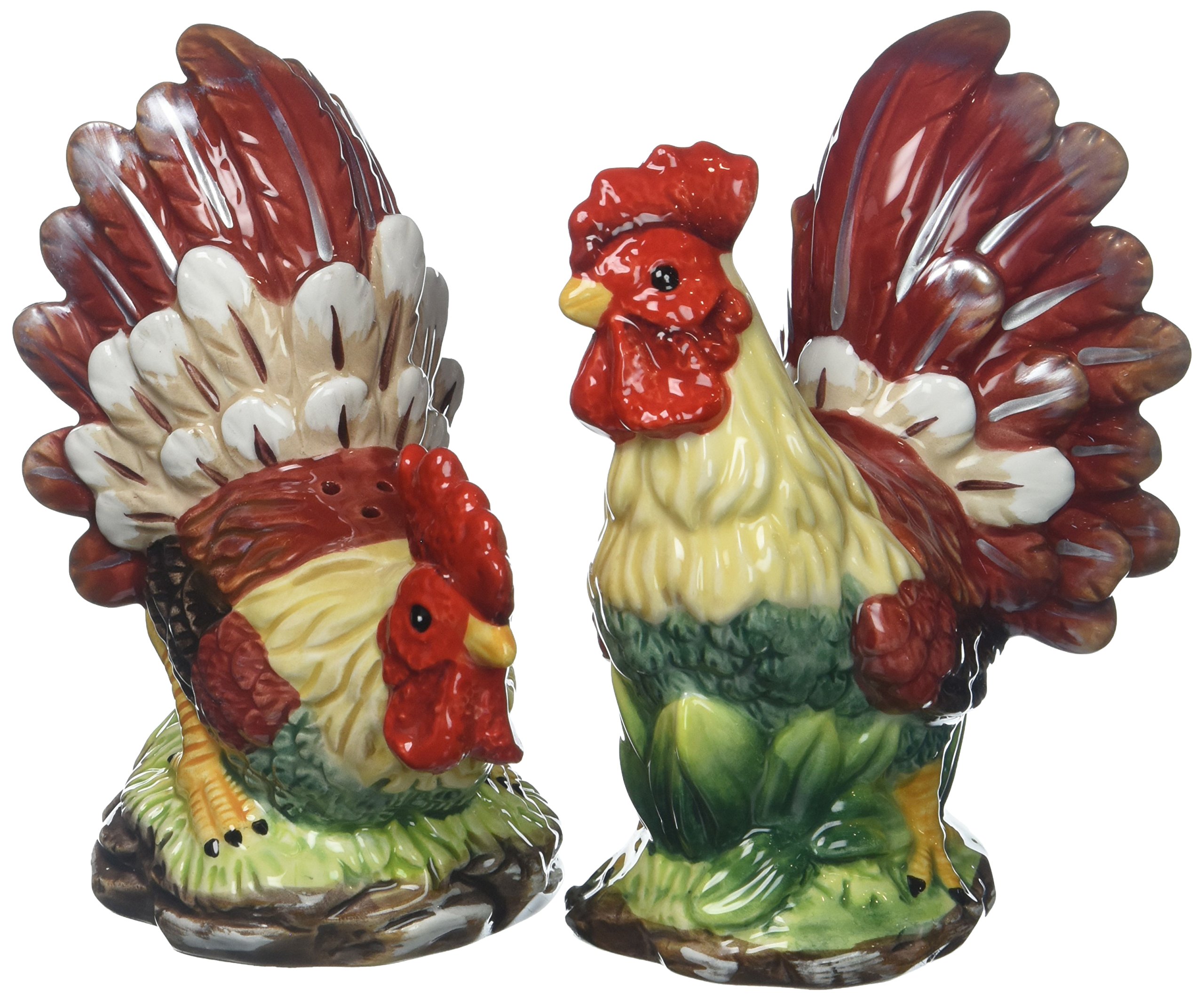 A Day In The Country Rooster Salt and Pepper Set, 4-1/2-Inch, 4-3/8-Inch