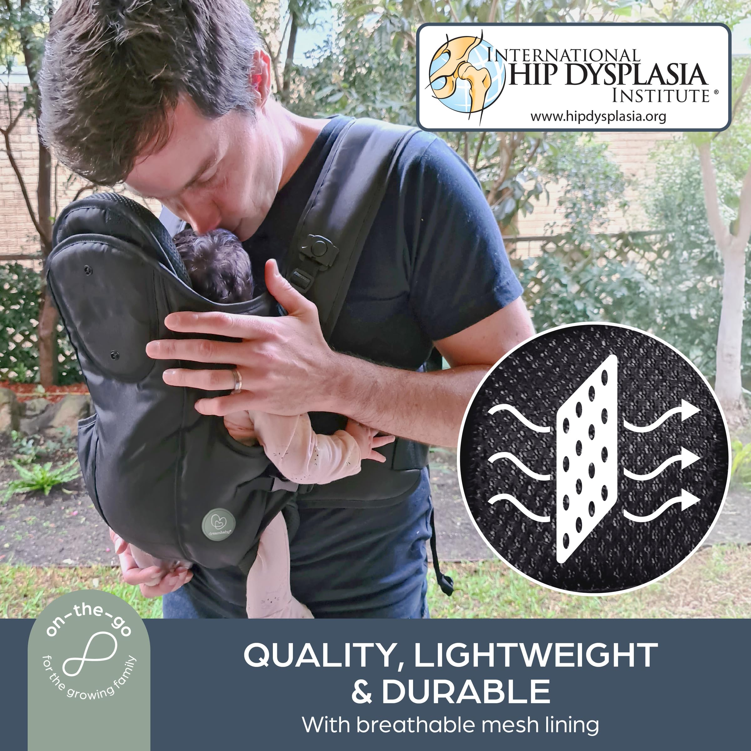 Dreambaby Manhattan - Portabebés ajustable 3 en 1 para recién nacidos y niños pequeños de hasta 33 libras, se adapta a la mayoría de tamaños de adultos, modelo L296, color negro