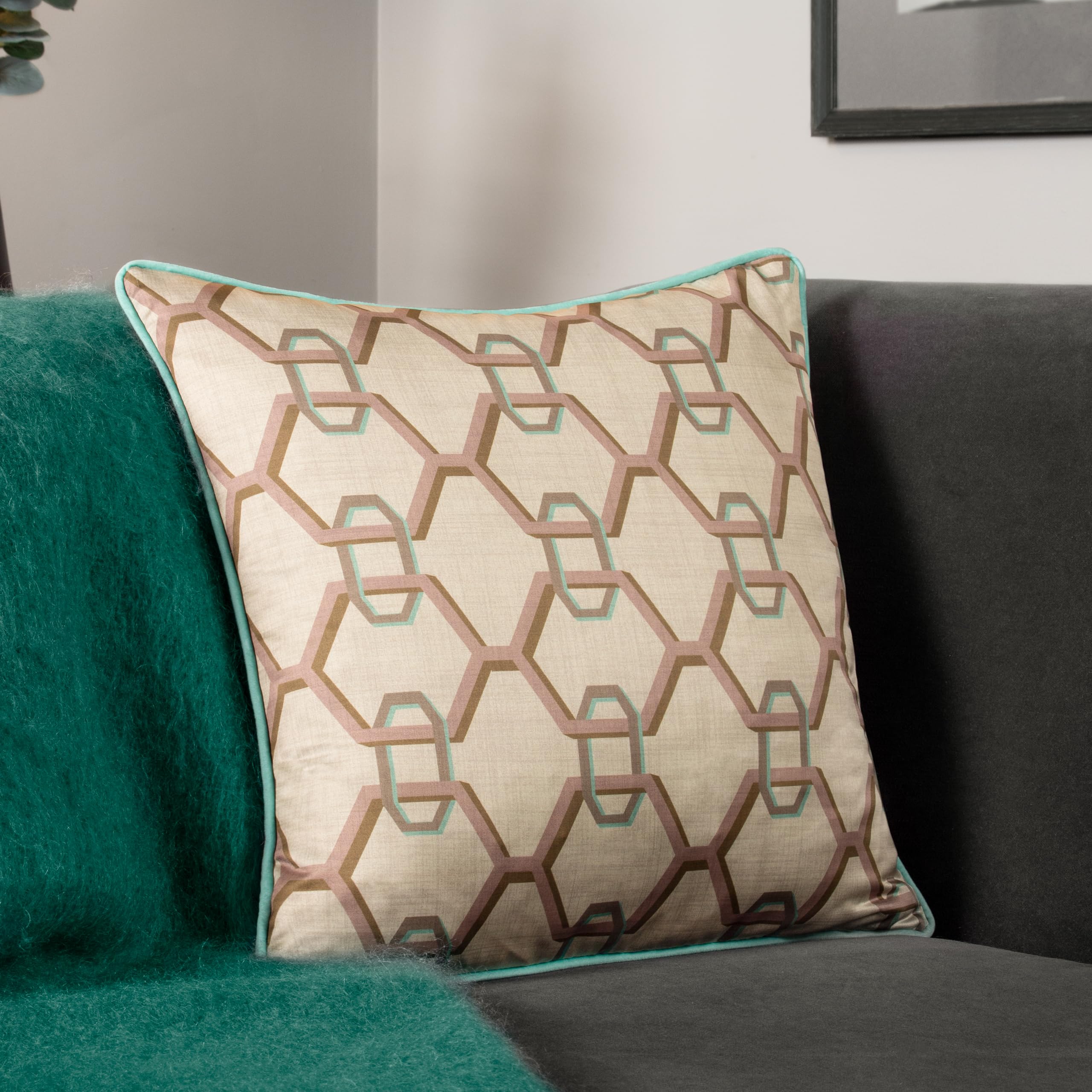 Paoletti Carnaby Chain Geometric Satin Feather Rich Filled Cushion, Ivory