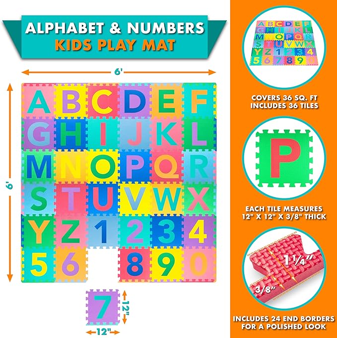 Alfombra de Juego ProSource Kids Puzzle Alphabet 36 Piezas 12x12 miniatura 2