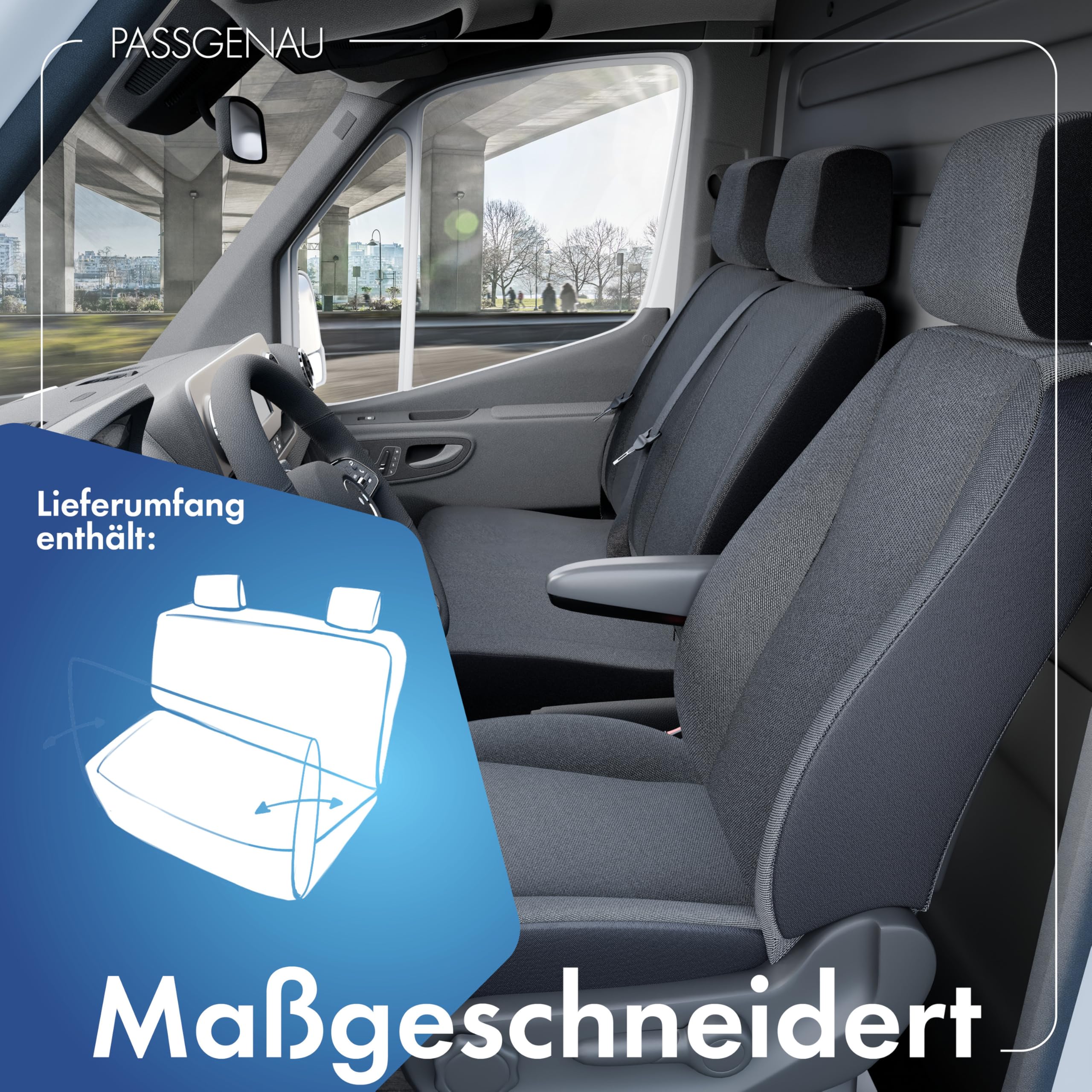 Walser Transporter pokrowce na siedzenia samochodowe, kompatybilne z VW T5, podwójna ławka z przodu, składane pokrowce na siedzenia samochodowe, pokrowce na siedzenia samochodowe, zestaw do vanów