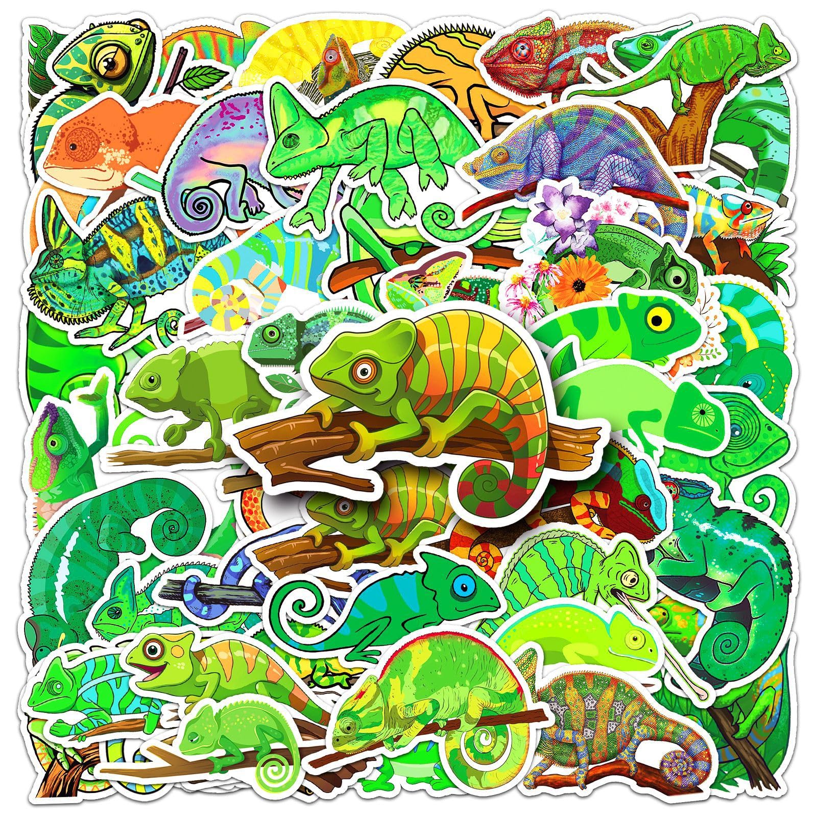 50Pcs Chameleon Stickers Waterproof Cute Geckos Sticker for Water Bottle Laptop Skateboard Scrapbook Phone Car Luggage Computer,Vinyl Cartoon Animal Lizard Sticker for Kids Teens Girls