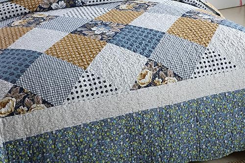 Miniatura 3 de Travan Juego de ropa de 3 piezas, colcha de gran tamaño, acolchada, reversible, suave, con diseño de retazos florales, para todas las estaciones,